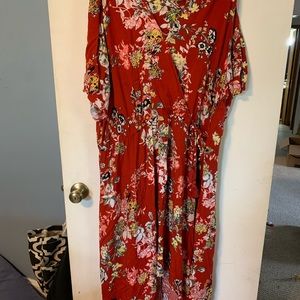 Cato red floral high-low faux wrap dress 26/28W